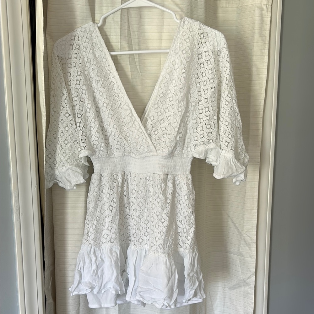 White Lace V-Neck Dress